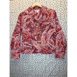 Coldwater Creek Jacket Size 10P Cotton Canvas Paisley Red Pink Lightweight